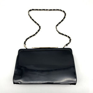 Vintage 50s Theodor California Black Patent Leather Gold Chain Strap Frame Purse
